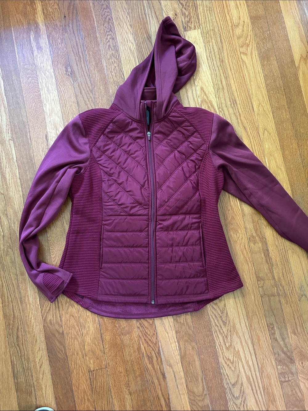 Women's Quilted Hooded Jacket - Burgundy size xl